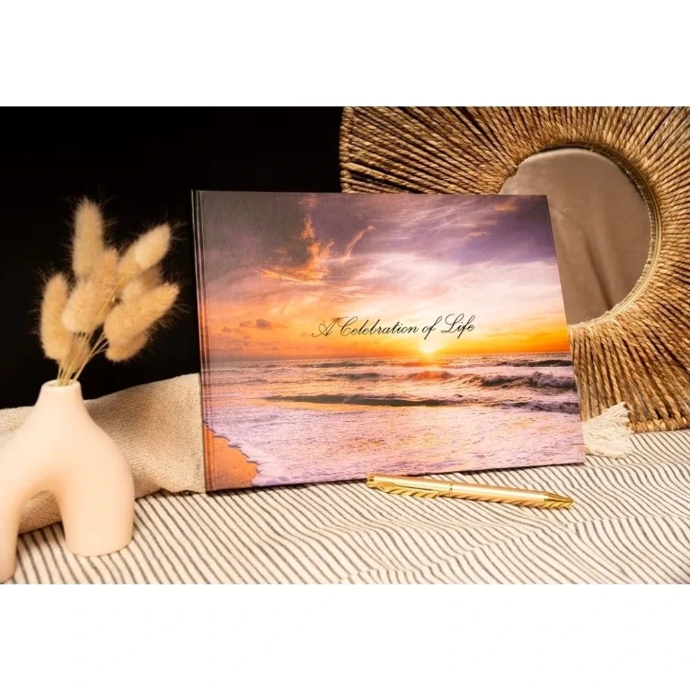 LIFETOO Ocean Sunset Celebration of Life Funeral Guest Book Memorial Service NEW